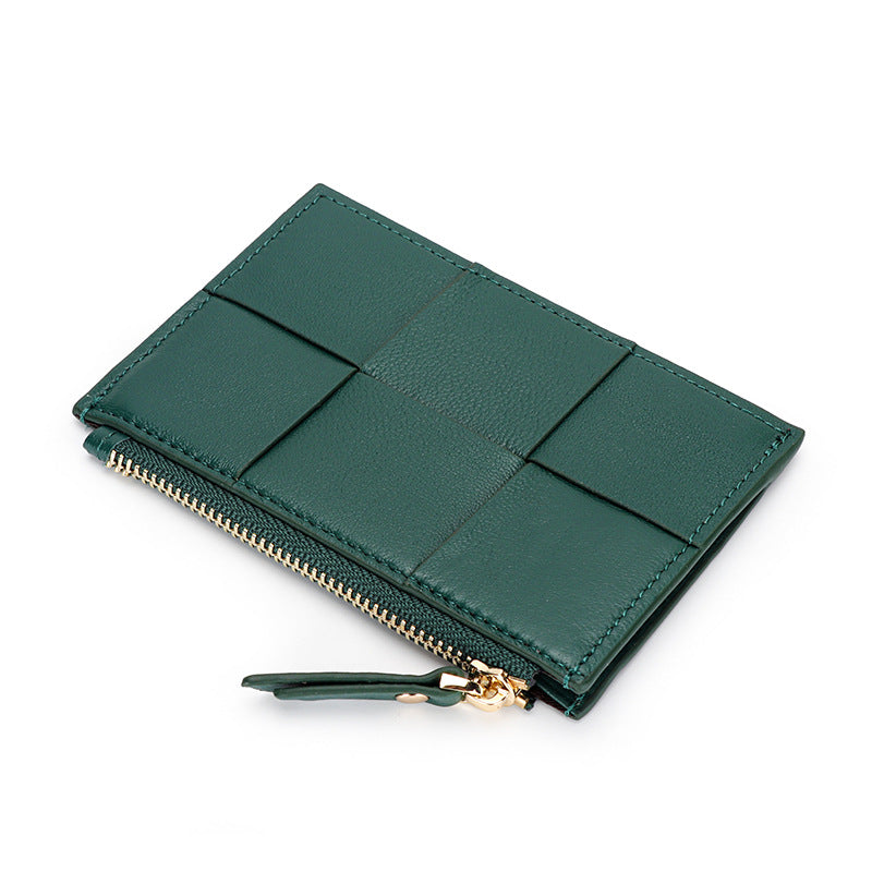 Handmade Woven Sheep Leather Slim Wallet with 4 Card Slots and Zipper Pocket detail image 7