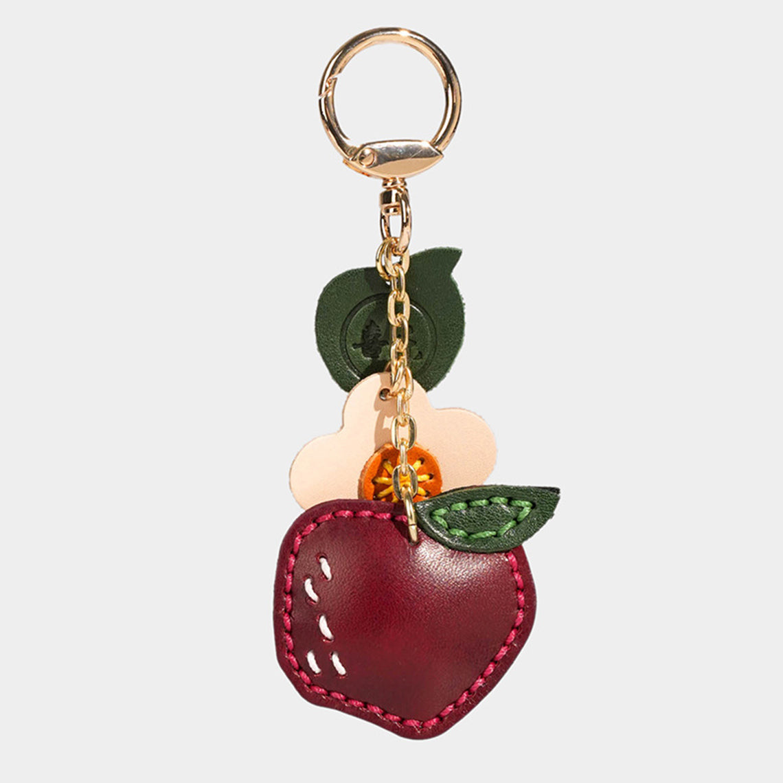 Vegetable Tanned Leather Keychain with Gold Hardware – Orange detail image 2
