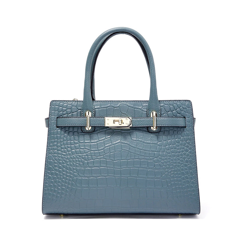 Croc-Embossed Top Grain Leather Tote – 28 cm Structured Handbag with Crossbody Strap detail image 11