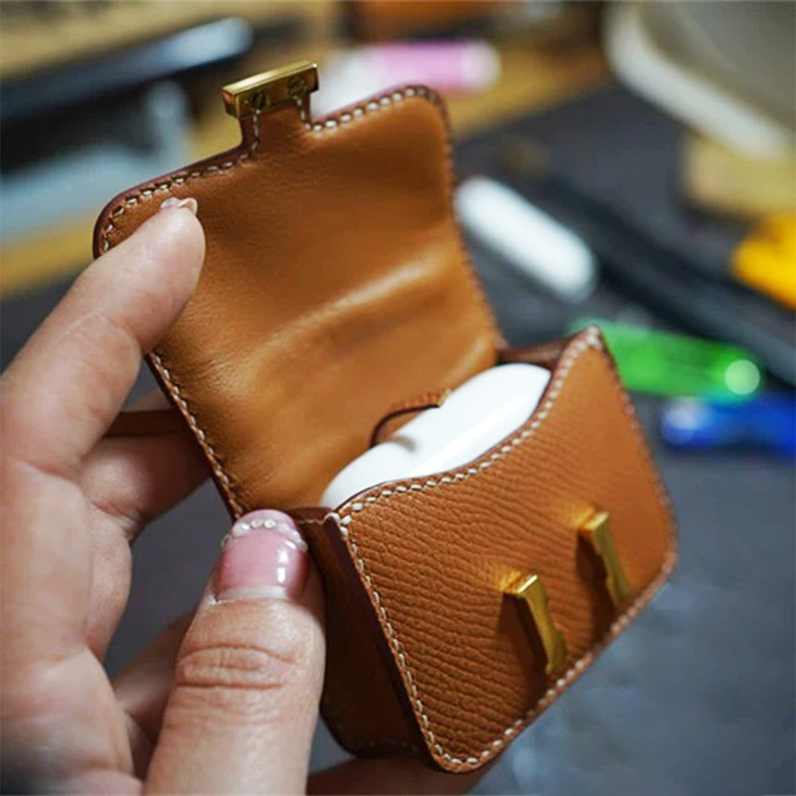Full Grain Leather Mini Tofu Bag Charm DIY Kit with Pre-Cut Panels detail image 1