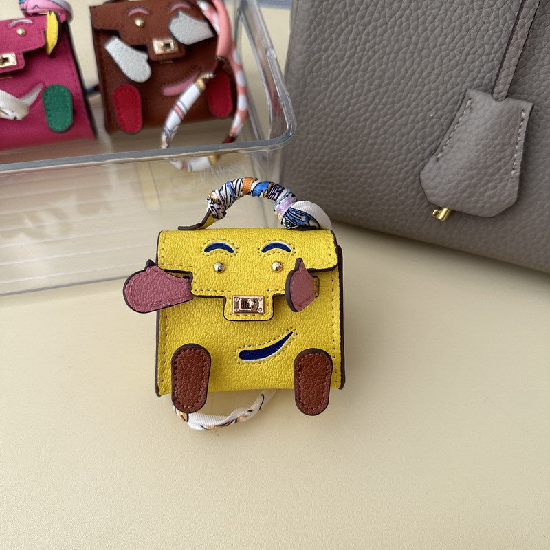 Mini Doll Bag Charm Keychain with Earphone Case - PU Leather, 14 Colors detail image 6