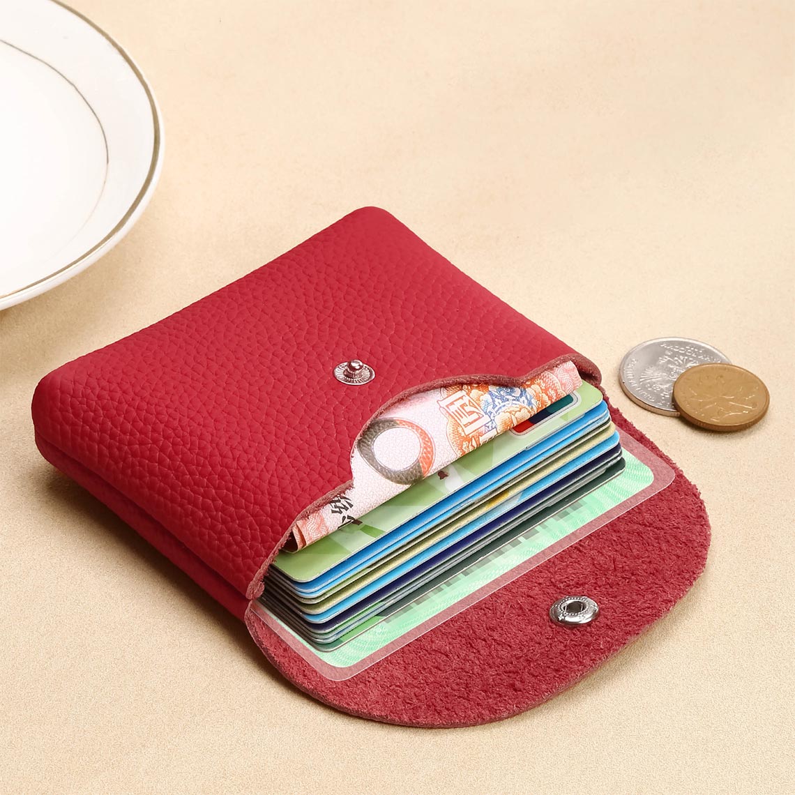 Top Grain Leather Simple Coin Wallet with Card Slots detail image 2