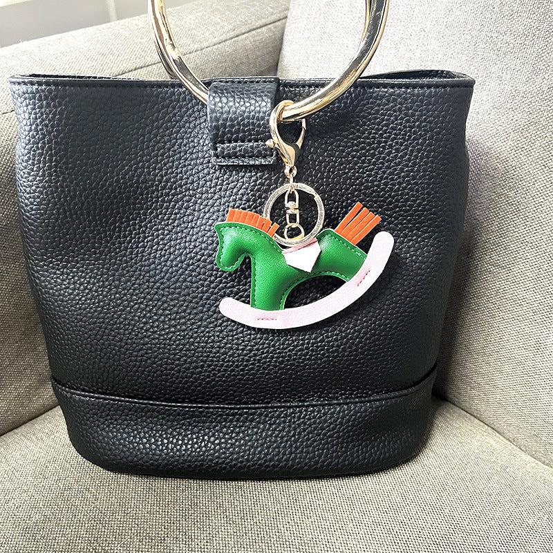 Cartoon Rocking Horse Bag Charm Keychain in PU Leather – 6 Colors detail image 1
