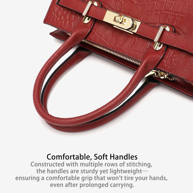 Croc-Embossed Top Grain Leather Tote – 28 cm Structured Handbag with Crossbody Strap detail image 7