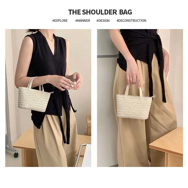 Hand-Woven Cowhide Tote Bag with Crossbody Strap in Five Colors detail image 13