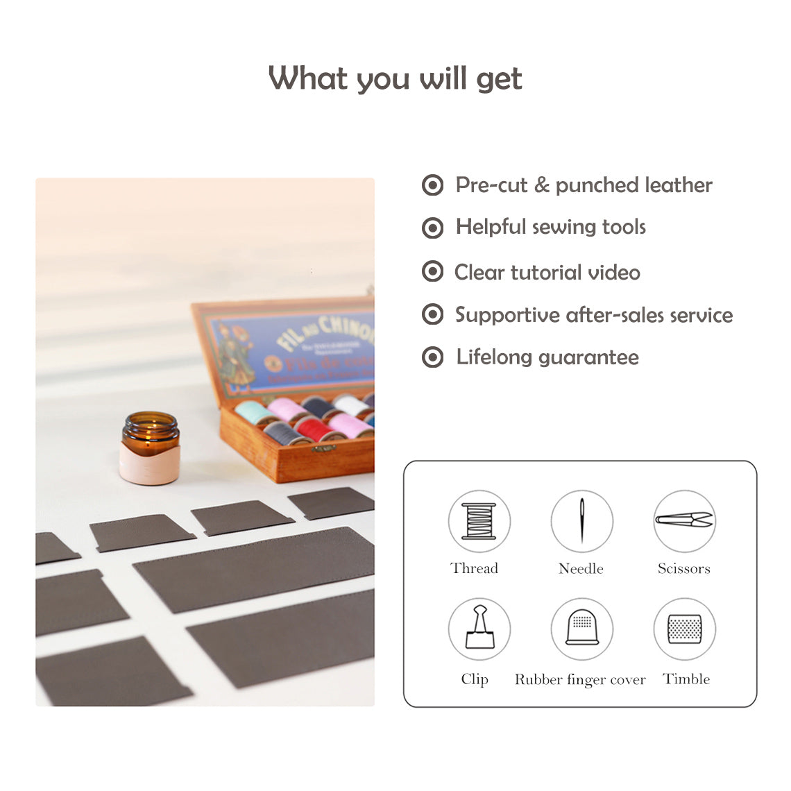 Handsew Your Own Top Grain Leather Card Wallet DIY Kit – Grey or Brown detail image 2