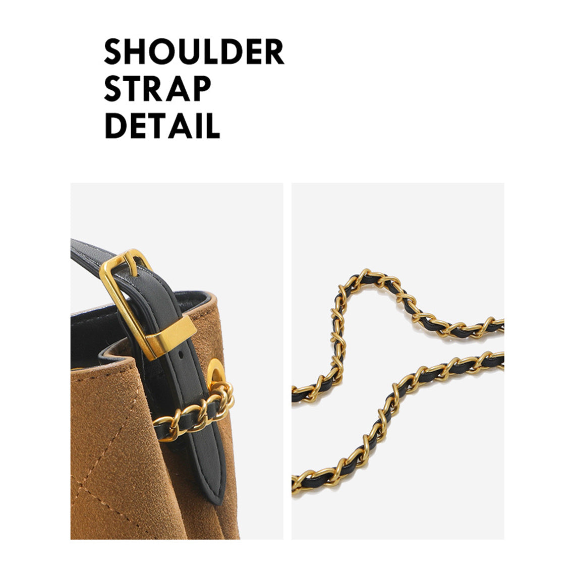Suede Leather Quilted Chain Shoulder Bag – Brown, Grey, Wine detail image 9