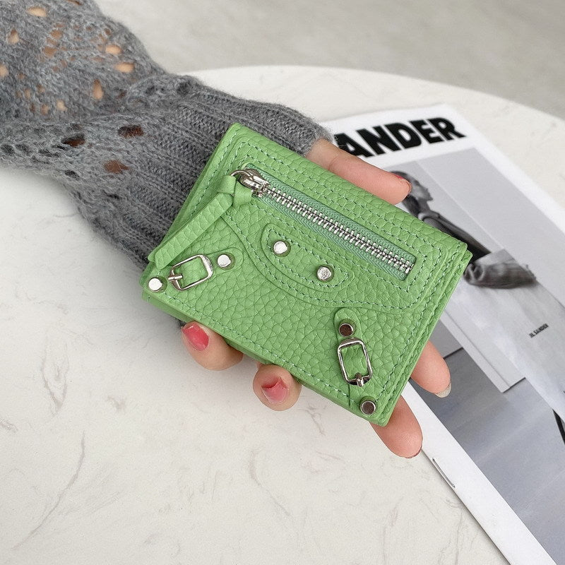 Compact Cowhide Trifold Wallet with Zipper Coin Pocket detail image 12
