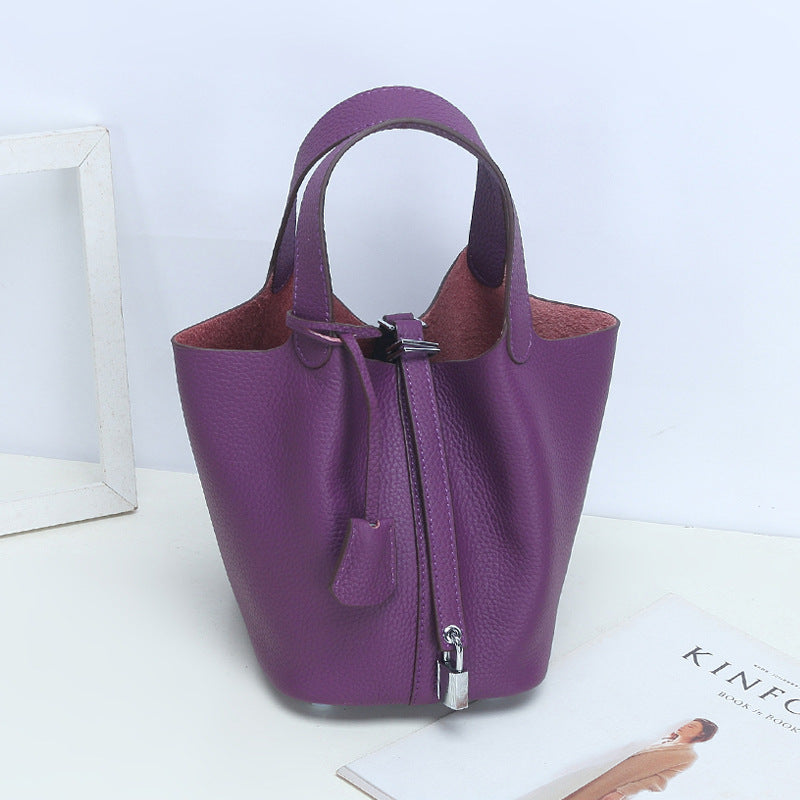 Top Grain Leather Lock Tote Bag - Multiple Colors and Sizes detail image 13