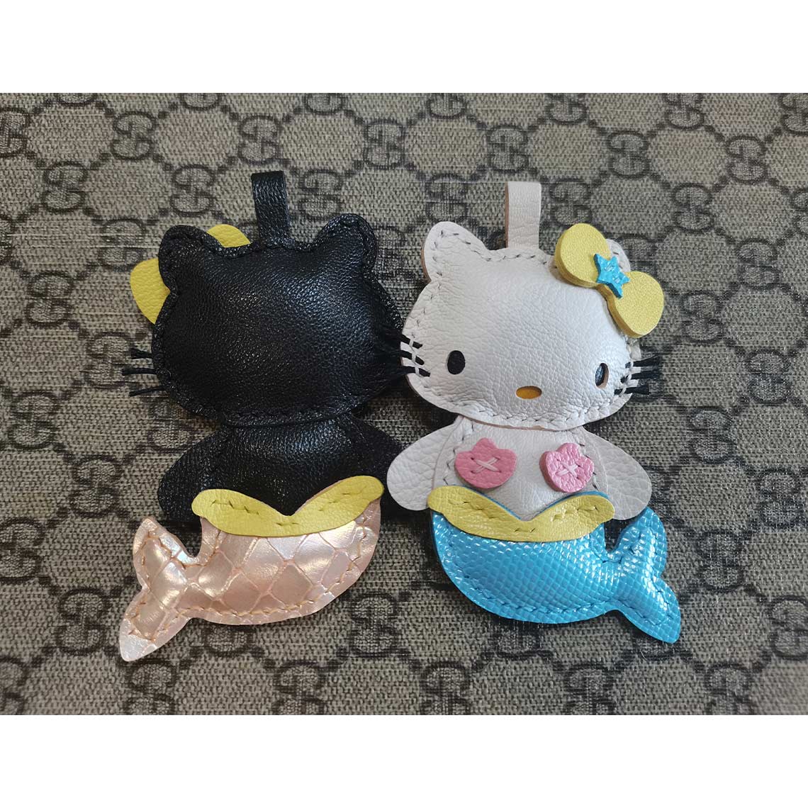 Mermaid Kitty Leather DIY Keychain & Charm Kit – Hand-Stitched Lambskin detail image 2