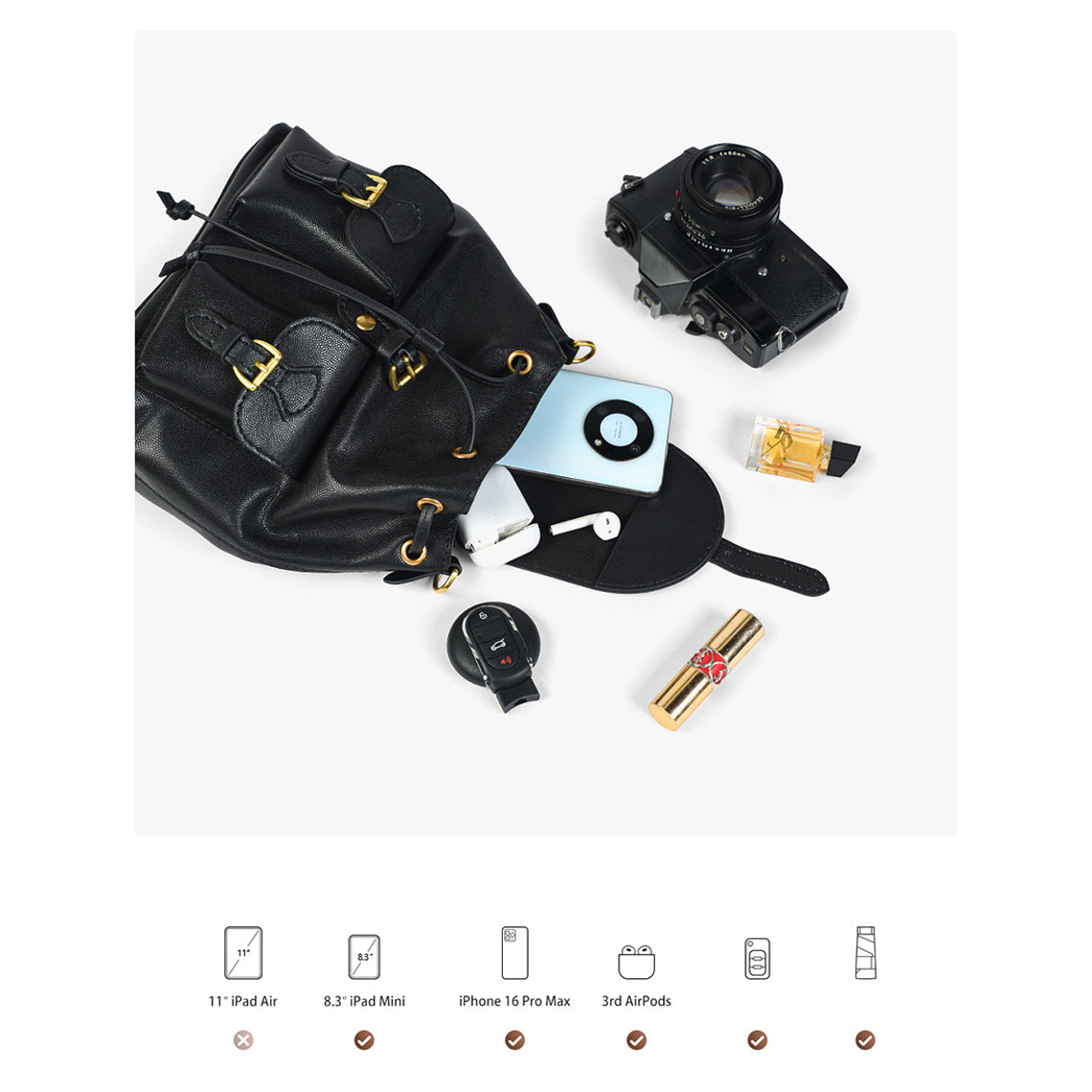 Top Grain Leather Black Backpack DIY Kit with Detachable Straps detail image 8