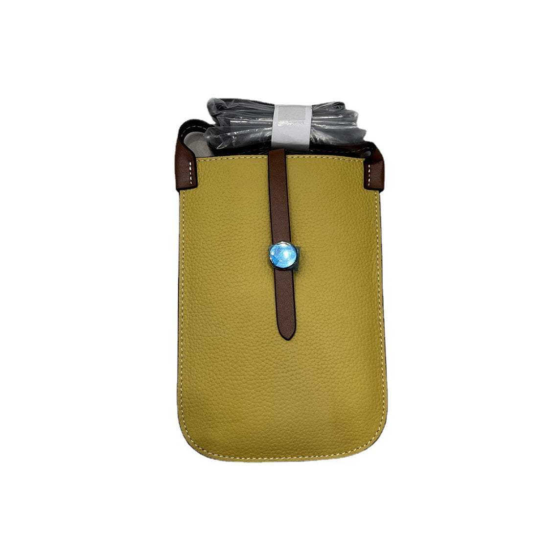 Top Grain Leather Strap Phone Bag in Brown, Khaki, Black, Yellow, Orange detail image 8