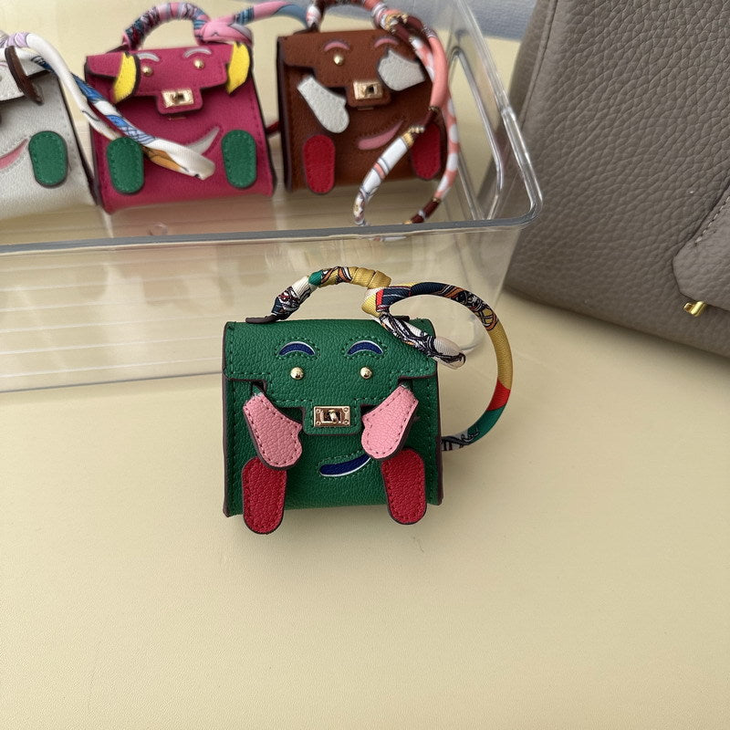 Mini Doll Bag Charm Keychain with Earphone Case - PU Leather, 14 Colors detail image 12