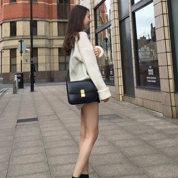 Textured Leather Tofu Box Bag – Small/Medium, Brown/Black/Beige detail image 5
