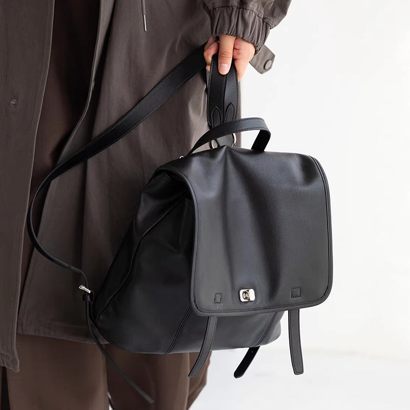 Minimalist Genuine Leather Backpack – Chic Laptop Commuter Bag in Brown and Black detail image 10