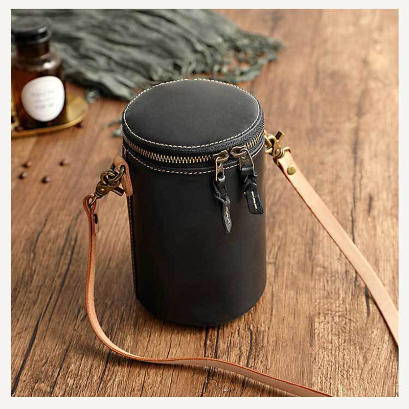 Small Vegetable Tanned Leather Bucket Bag with Adjustable Strap detail image 9