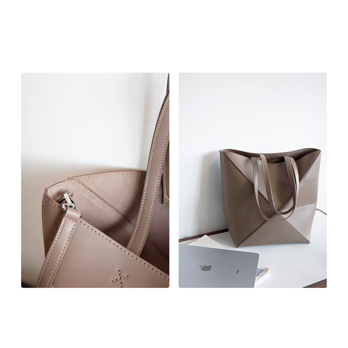 HANDSEWGIFT Leather Fold Tote Bag DIY Kit – Grey detail image 8