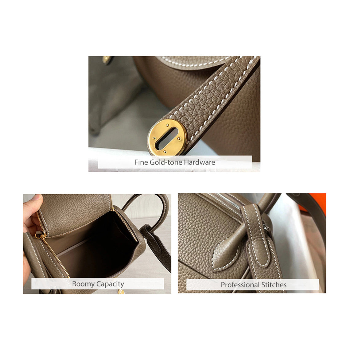 Pebbled Grain Leather Shoulder Bag with Gold Hardware – Small and Medium Sizes detail image 16