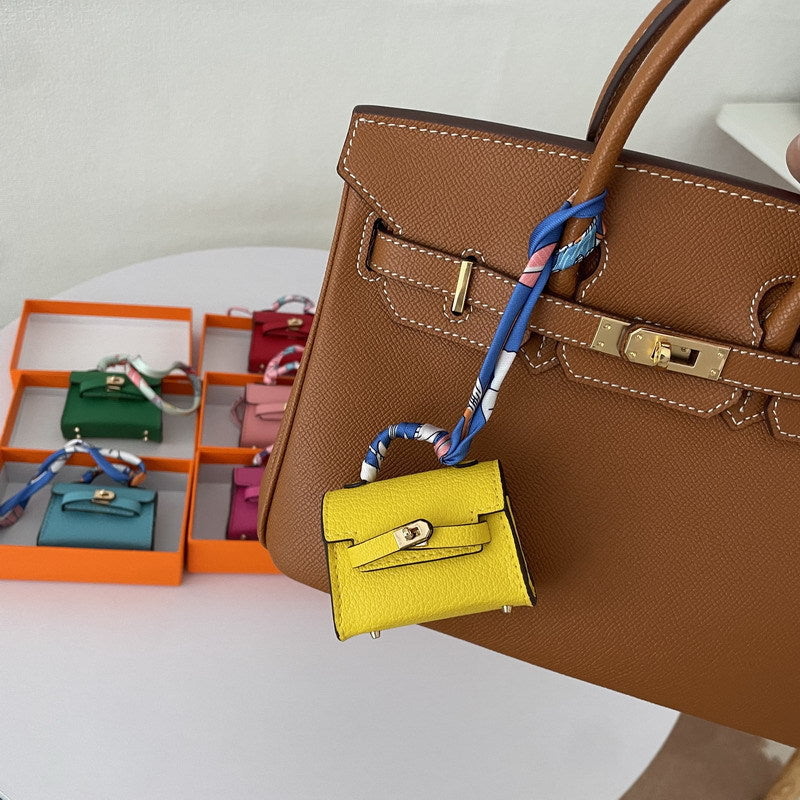Mini Top Handle Bag Charm and Keychain in Vegan PU Leather, Fits Earbuds Case detail image 9