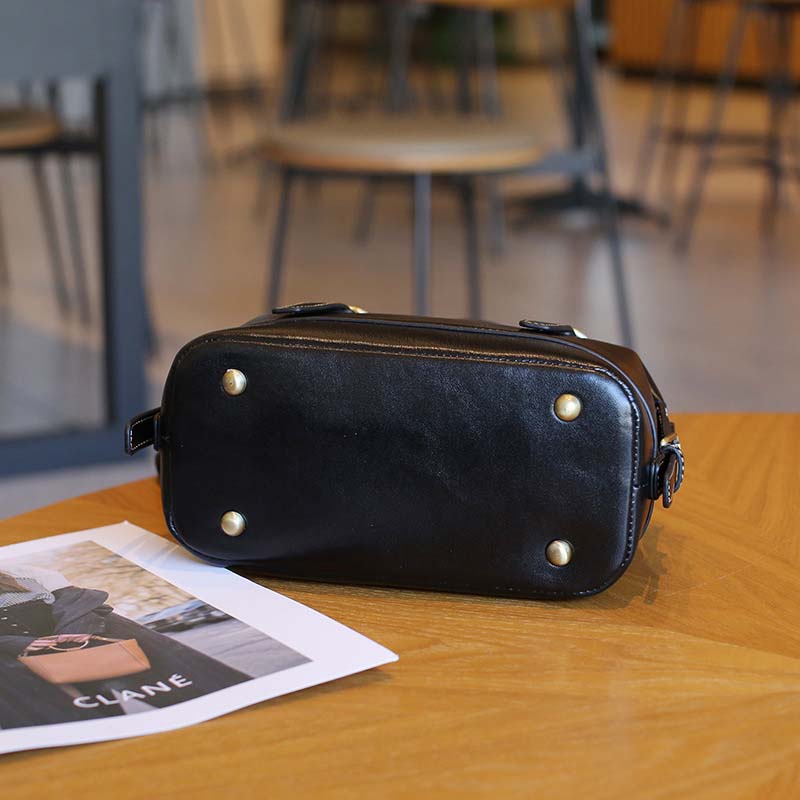 Vegetable-tanned Leather Boston Bag | Cowhide Crossbody Handbag detail image 13