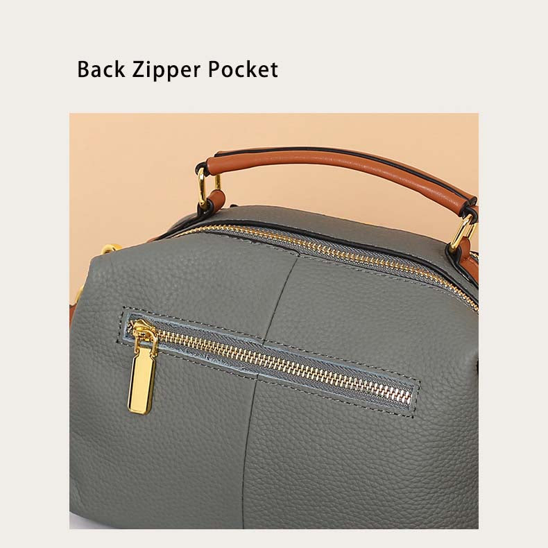 Pebbled Grain Leather Boston Bag | Cowhide Crossbody Satchel detail image 10
