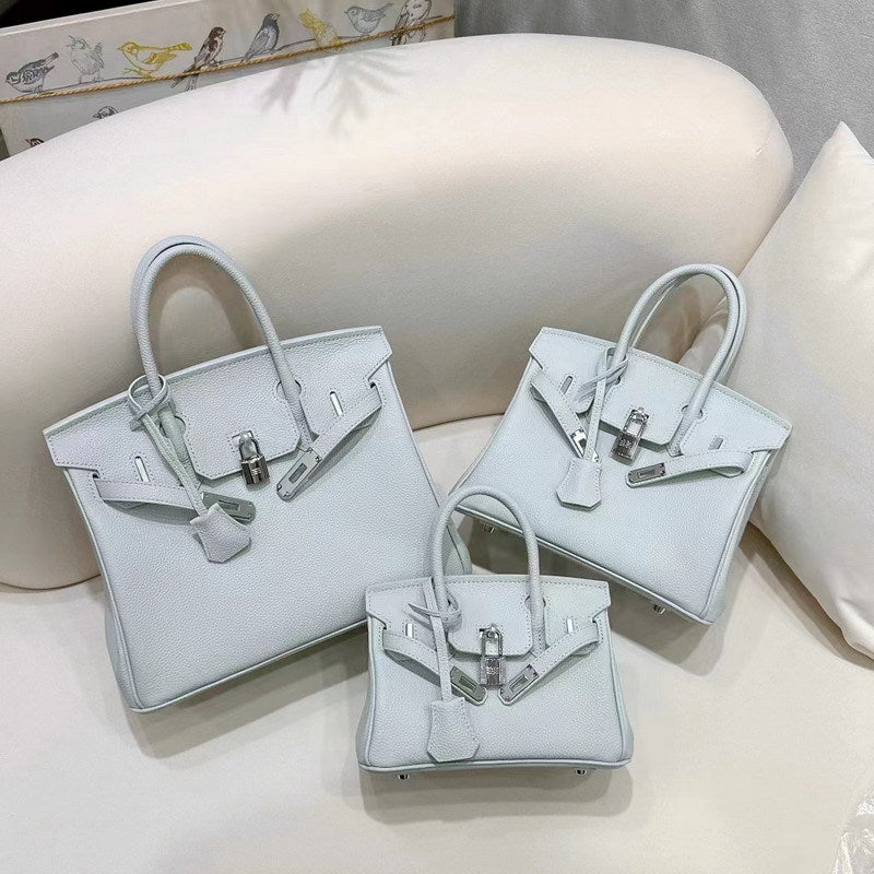 Genuine Leather Top Handle Bag with Silver Hardware – Mini, Small, Medium detail image 11