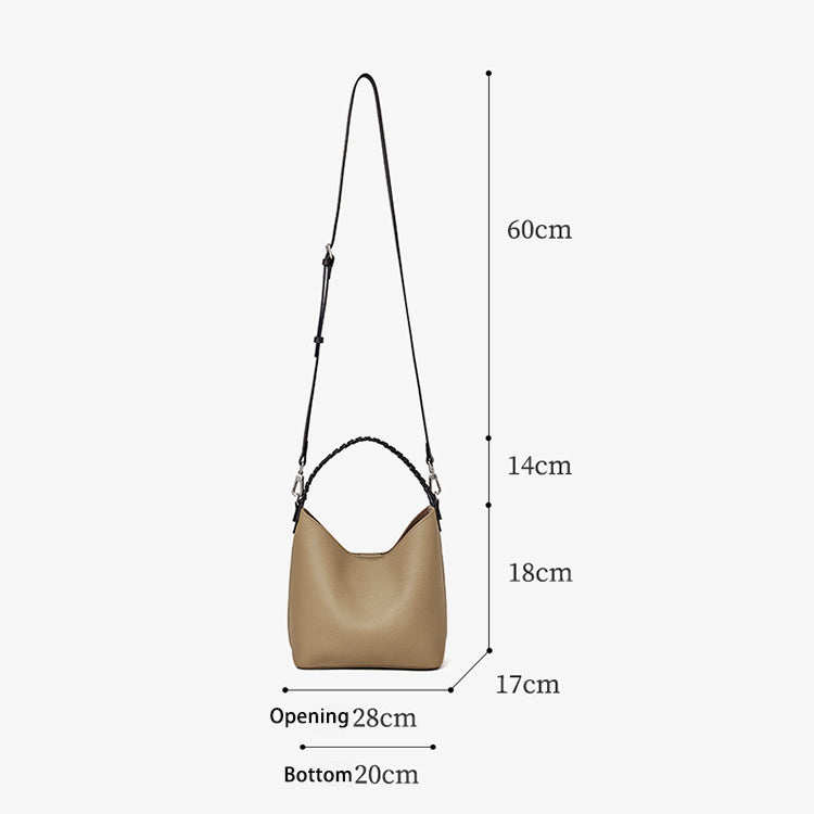 Premium Soft Top Grain Leather Bucket Bag - Minimalist Hobo Tote with Inner Pouch detail image 7