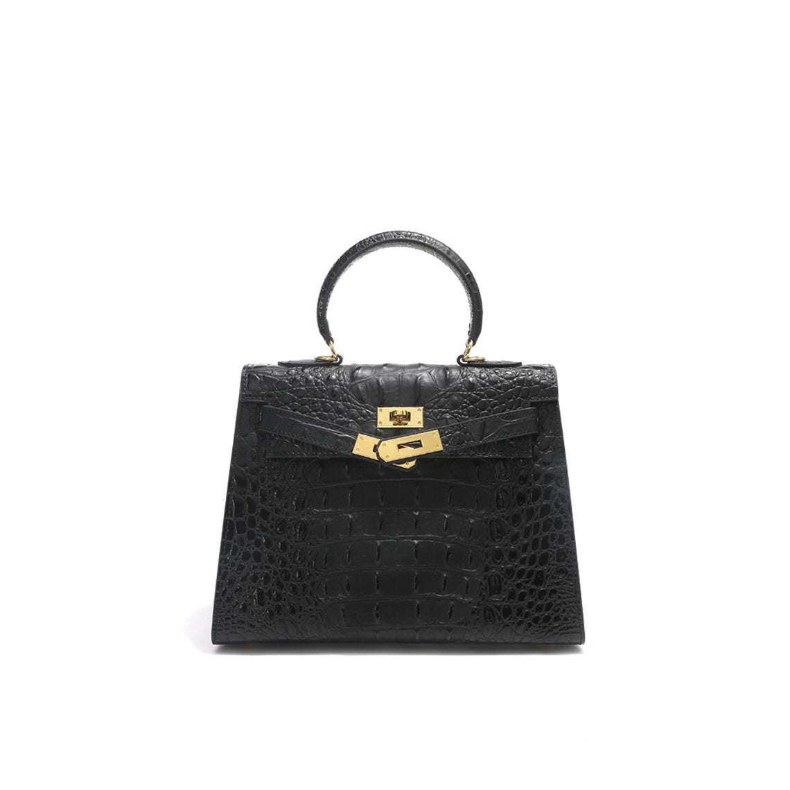 Crocodile Embossed Leather Top Handle Bag with Shoulder Strap detail image 12