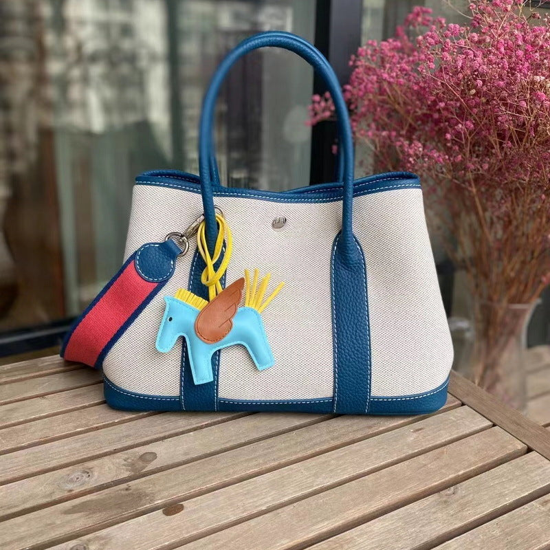 Canvas & Leather Tote Bag with Contrast Color – Three Sizes, Nine Colors detail image 16