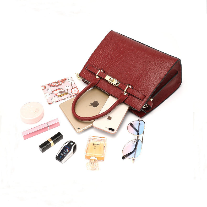 Croc-Embossed Top Grain Leather Tote – 28 cm Structured Handbag with Crossbody Strap detail image 3