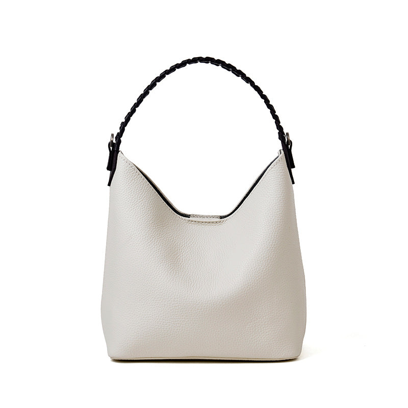 Premium Soft Top Grain Leather Bucket Bag - Minimalist Hobo Tote with Inner Pouch detail image 3
