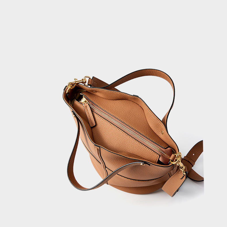 Premium Full Grain Leather Bucket Bag - Minimalist Daily Tote detail image 2
