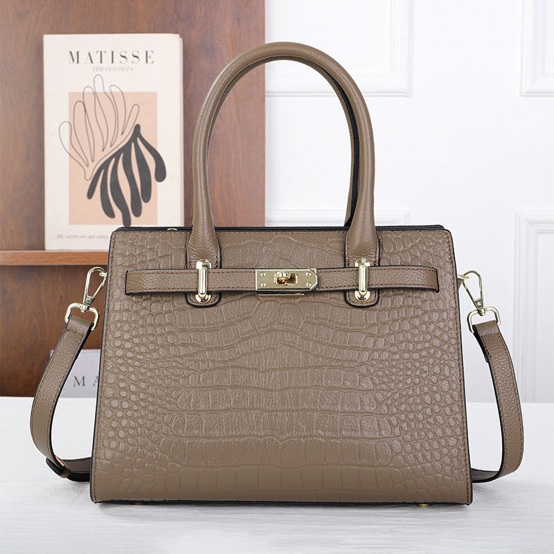 Croc-Embossed Top Grain Leather Tote – 28 cm Structured Handbag with Crossbody Strap detail image 15
