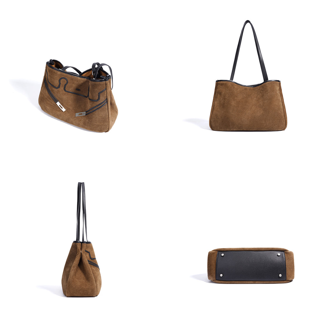 Suede Leather Heritage Tote Bag in Brown, Beige, and Dark Brown detail image 12