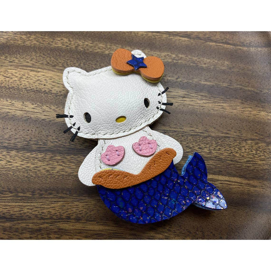 Mermaid Kitty Leather DIY Keychain & Charm Kit – Hand-Stitched Lambskin detail image 4