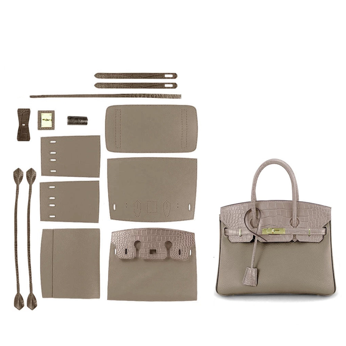 Top Grain Leather Bi-Color Bag DIY Kit with Pre-Punched Panels detail image 12