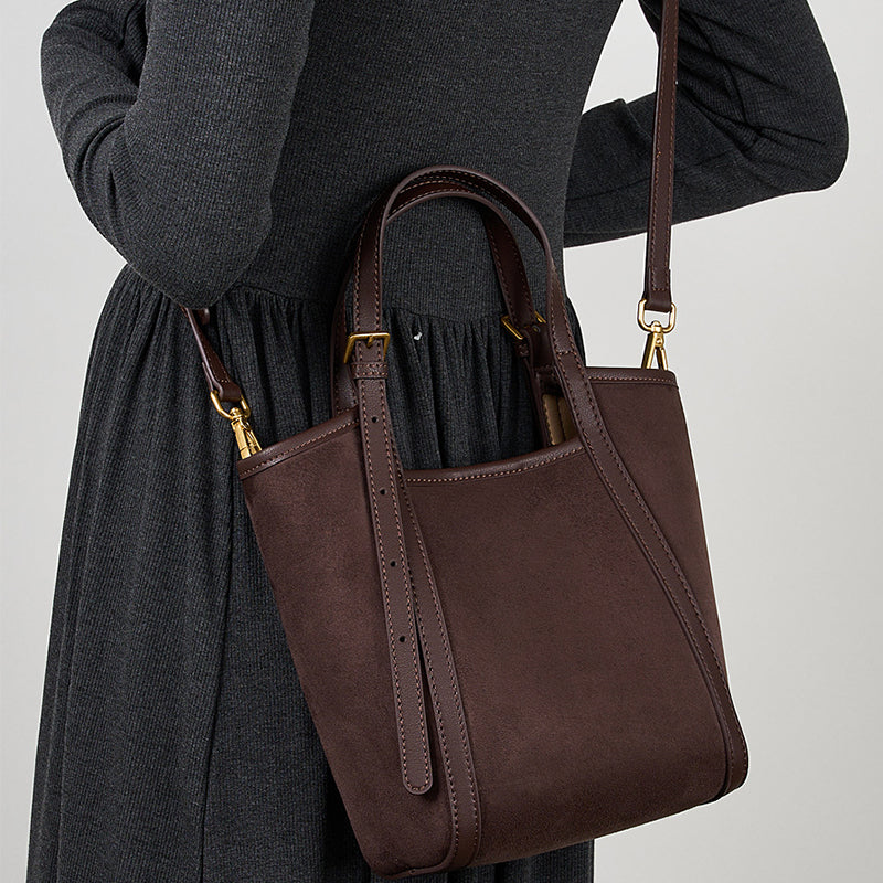 Vintage Suede Leather Tote | Large Capacity Commuter Bag detail image 5