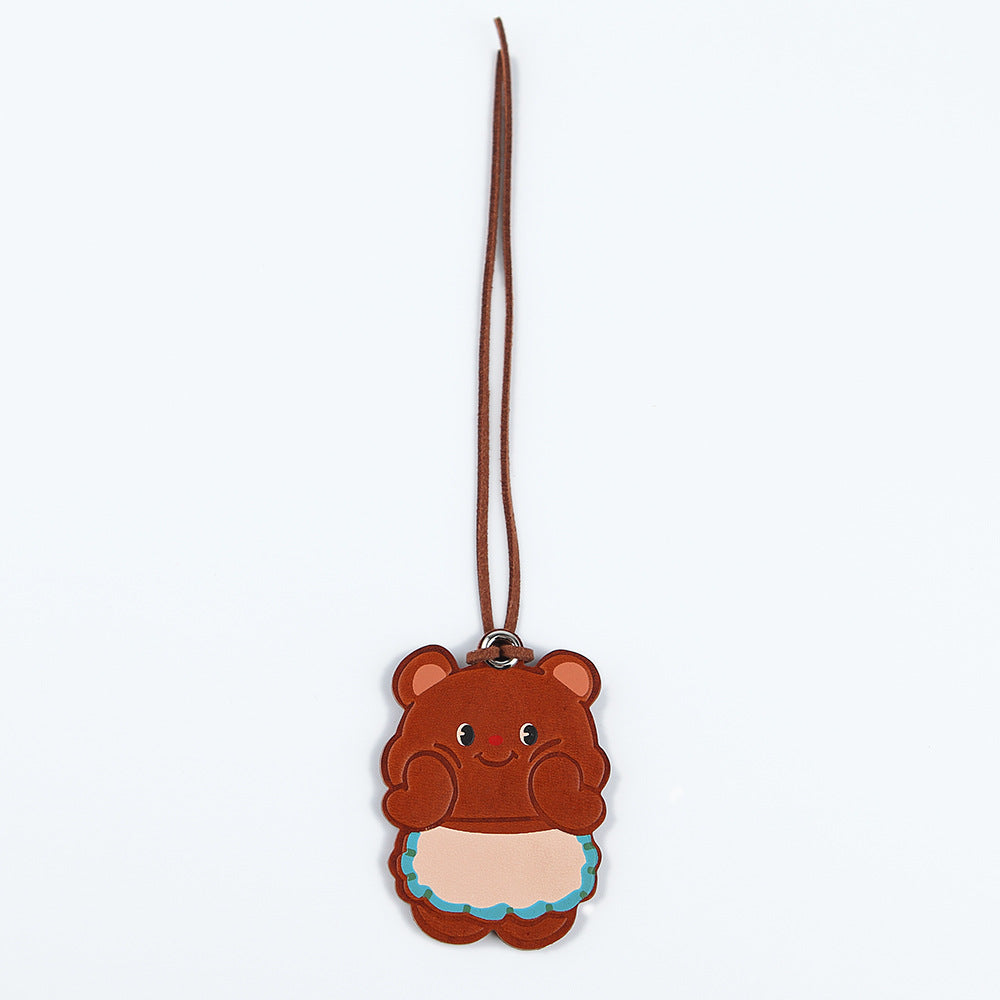 Vegetable Tanned Leather Cute Bear Charm Keychain detail image 8