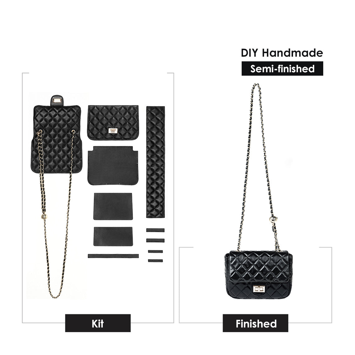 Top Grain Leather Quilted Chain Bag DIY Kit – Creamy White or Black product image 1