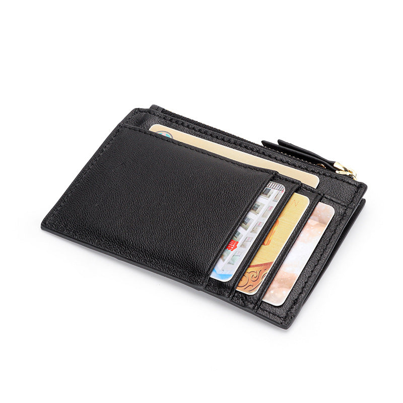 Handmade Woven Sheep Leather Slim Wallet with 4 Card Slots and Zipper Pocket detail image 4