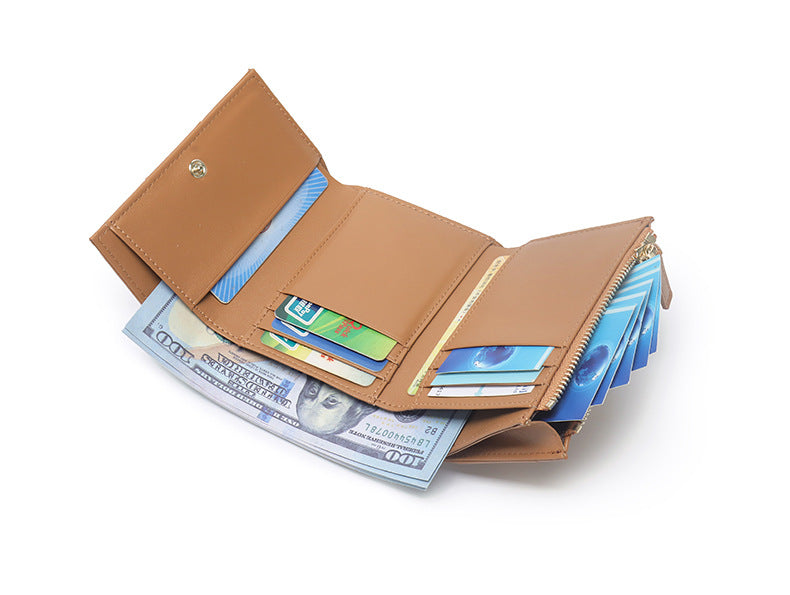 Woven Sheep Leather Trifold Wallet Short Card Holder detail image 5