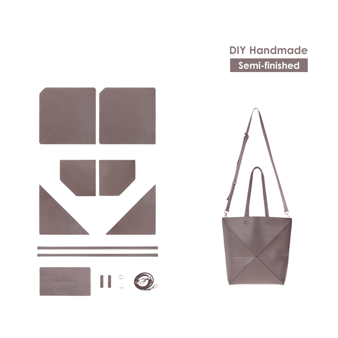 HANDSEWGIFT Leather Fold Tote Bag DIY Kit – Grey product image 1