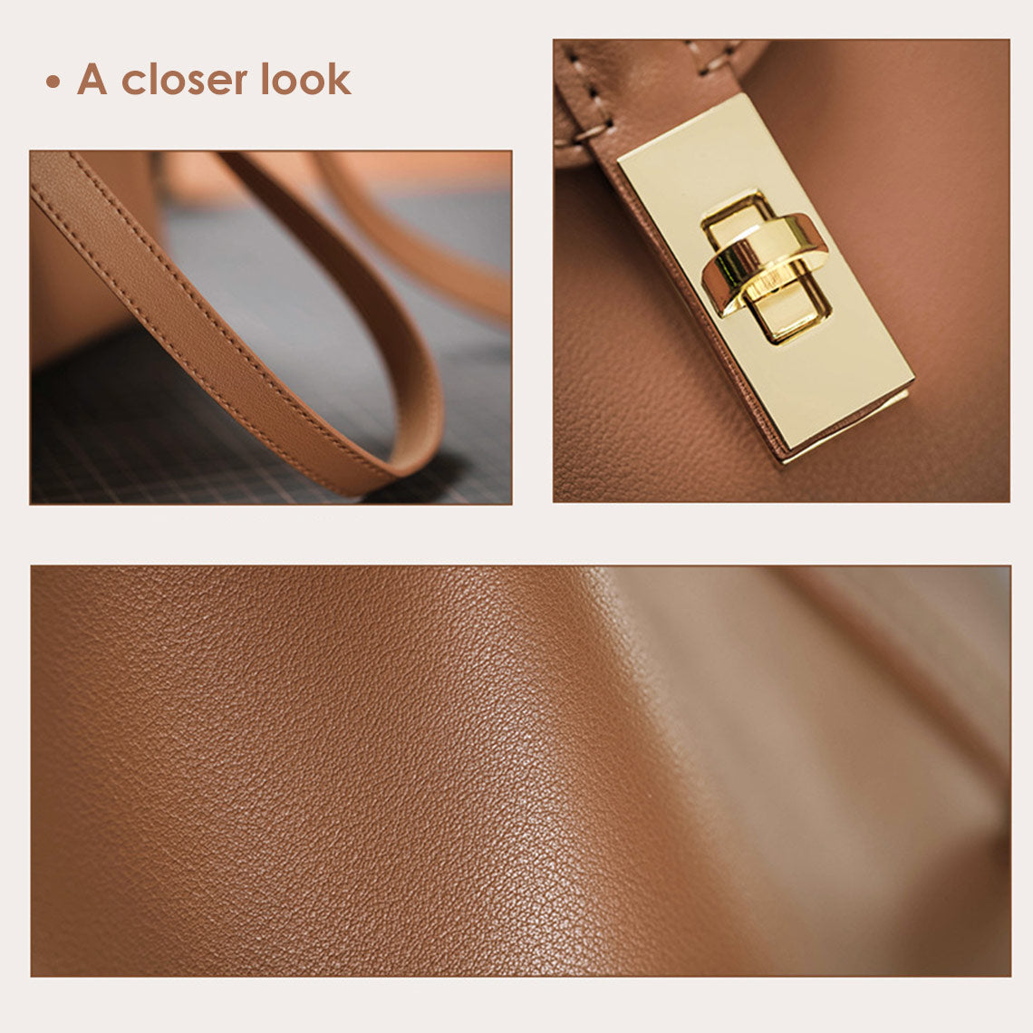 Handsewgift Leather Tote Bag DIY Kit – Brown Large, Brown Medium, Grey Medium detail image 8