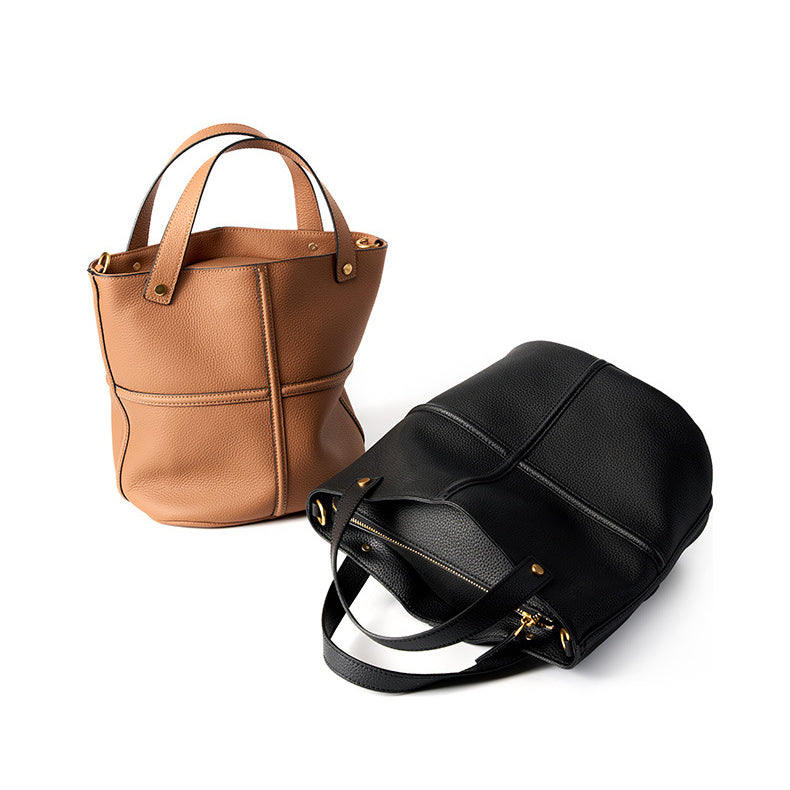Premium Full Grain Leather Bucket Bag - Minimalist Daily Tote product image 1