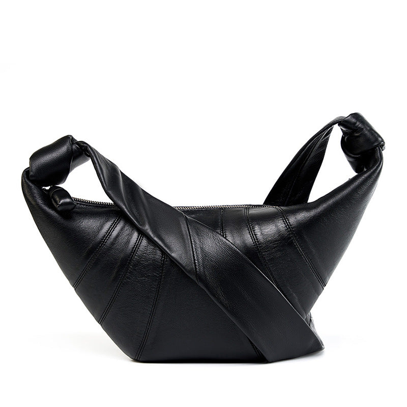 Premium Lambskin Leather Croissant Bag - Soft Hobo Crossbody Shoulder Purse detail image 3