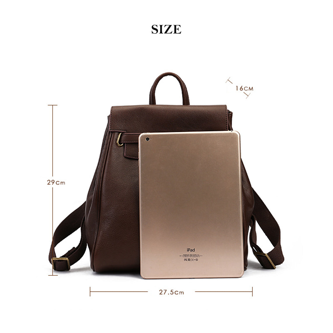 Top Grain Leather Classic Backpack for Women in Brown or Black detail image 3