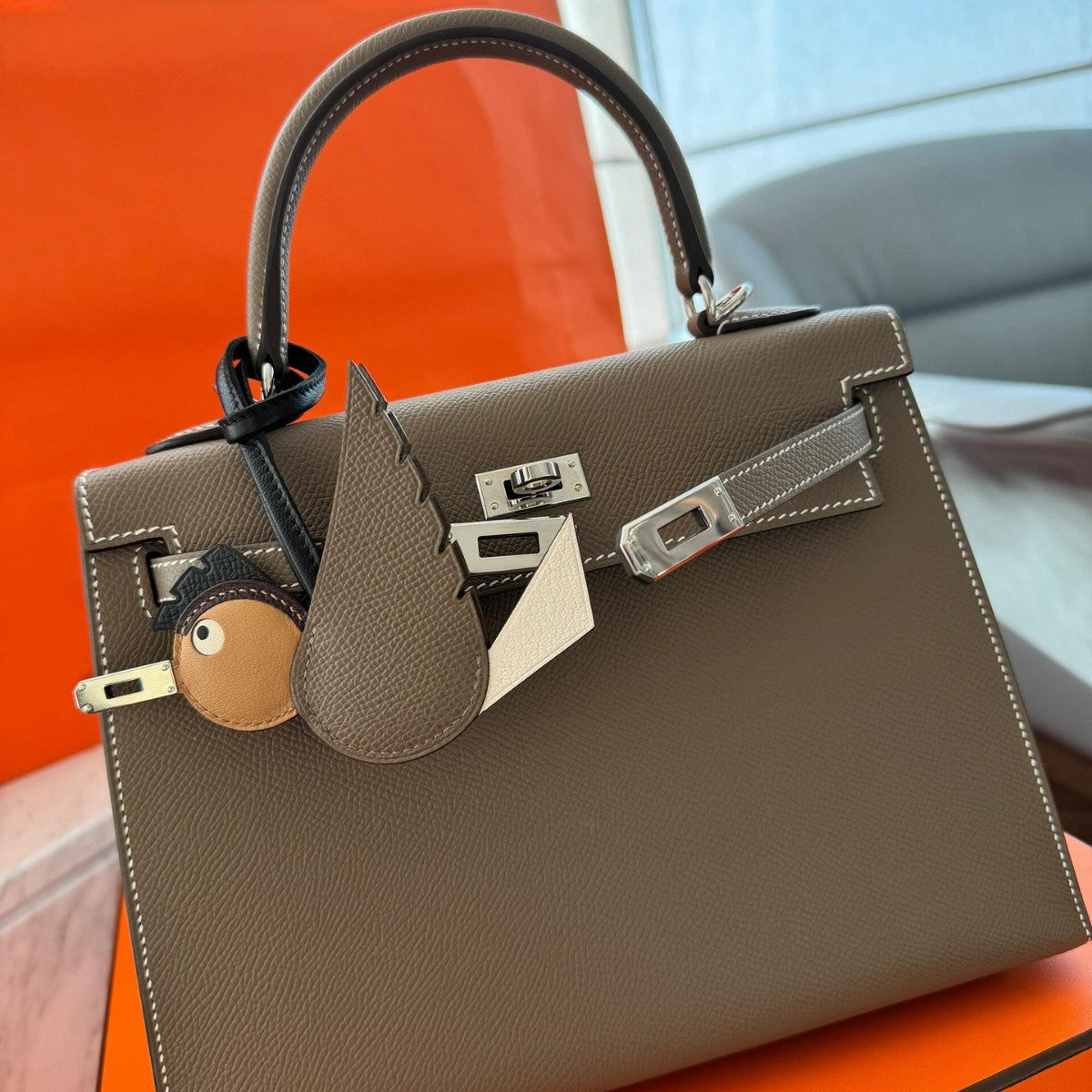 Top Grain Leather Birdy Bag Charm and Keychain detail image 1