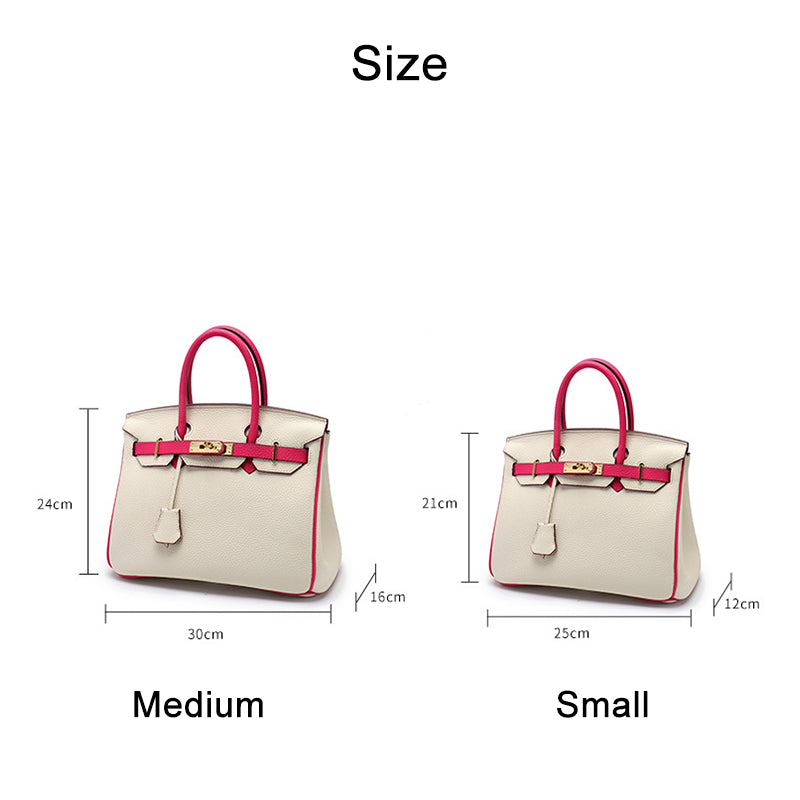 Top Grain Leather Top Handle Bag Bi Color Handbag for Women detail image 1