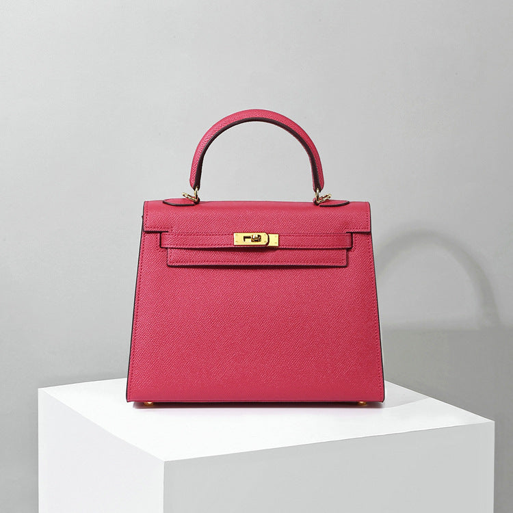 Top Handle Leather Handbag with Detachable Strap – 4 Sizes, 29 Colors detail image 7