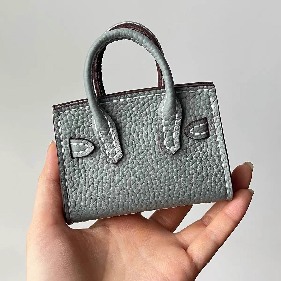 Mini Top Handle Leather Bag Charm DIY Kit – Hand Sewn, Top Grain Leather, 7 Colors detail image 3